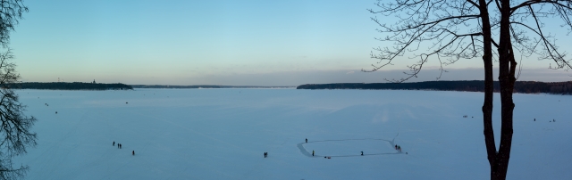 Winter panorama of Kaunas Reservoir from Pakalniškiai mound, 2021-02-06