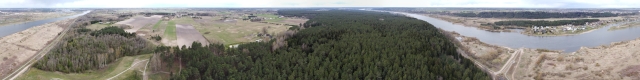 Aerial panorama around Pypliai Mound, 2020-04-18