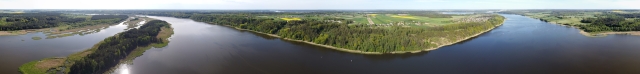 Aerial panorama over Nemunas, near Kadagių Slėnis (Juniper Valley), 2020-05-10